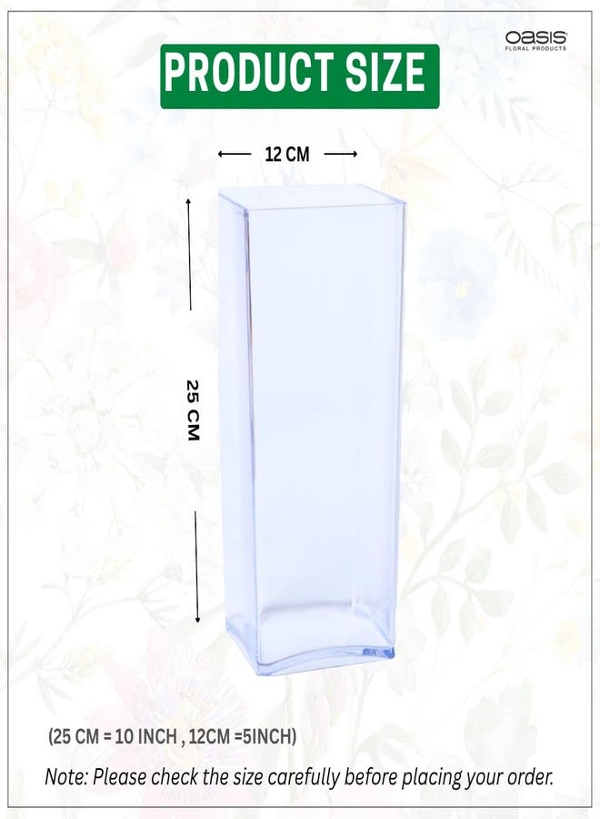 Oasis Pack of 2 Acrylic Tall Cube Vase for Home Decor,Office, Living Room | Modern Clear Flower Planter Pot for Plants, Buds & Flowers | Ideal for Gifting for Any Occasion (12cm x 12cm x 25 cm) - Image 3